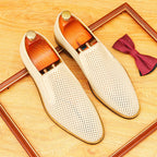 Men's Dot-Pattern Leather Slip-On Dress Loafers