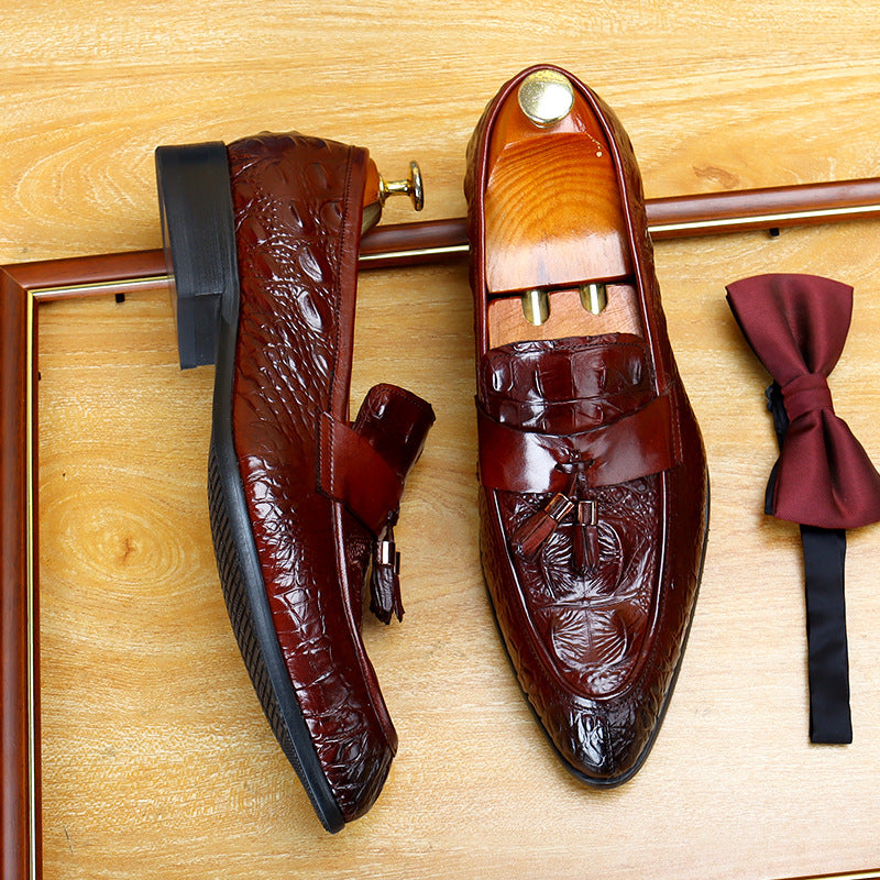 Men's Croc Embossed Tassel Leather Loafers