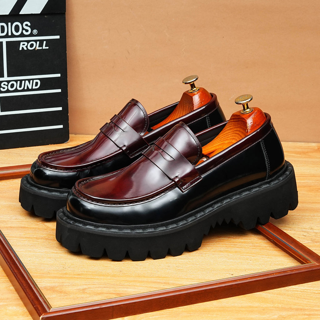 Men's Patchwork Round Toe Platform Dress Loafers