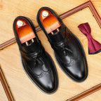 Men's Burnished Brogue Tassel Round Toe Leather Loafers