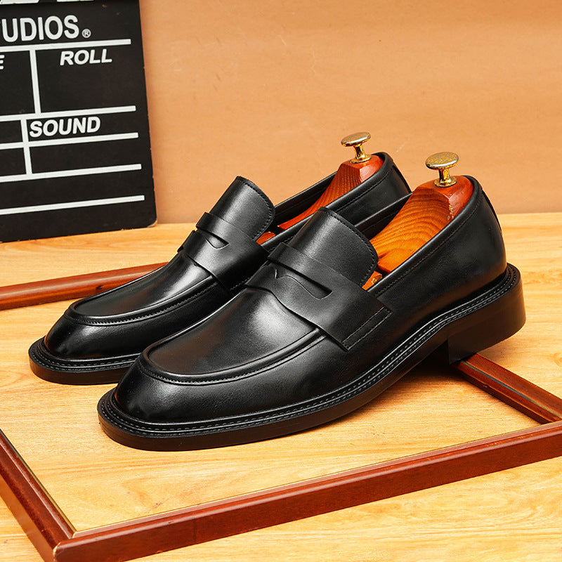 Men's Burnished-Style Broad Round Toe Leather Loafers