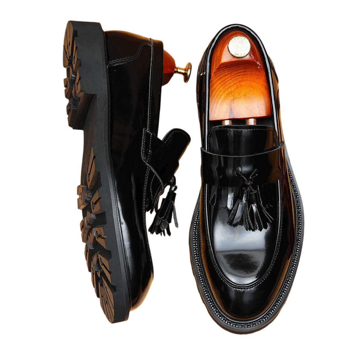 Men's Glossy Round Toe Tassel Leather Loafers