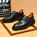 Men's Black Dark Brown Square Toe Single Monk Leather Shoes