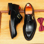 Men's Cap Toe Single Monk Strap Pointed Leather Shoes