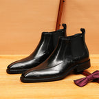 Men's Hand-Painted Pointed Toe Leather Slip-On Dress Boots
