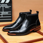 Men's Sleek Pointed Cap Toe Leather Zip Dress Boots
