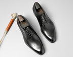 Men's Hand-Burnished Leather Wingtip Brogue Derby Shoes