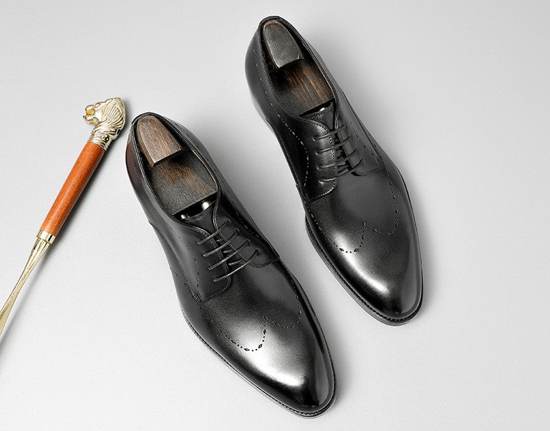 Men's Hand-Burnished Leather Wingtip Brogue Derby Shoes