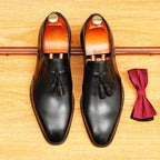 Men's Burnished Pointed Toe Tassel Leather Loafers