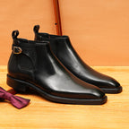 Men's Pointed Toe Buckle Leather Slip-On Chelsea Boots