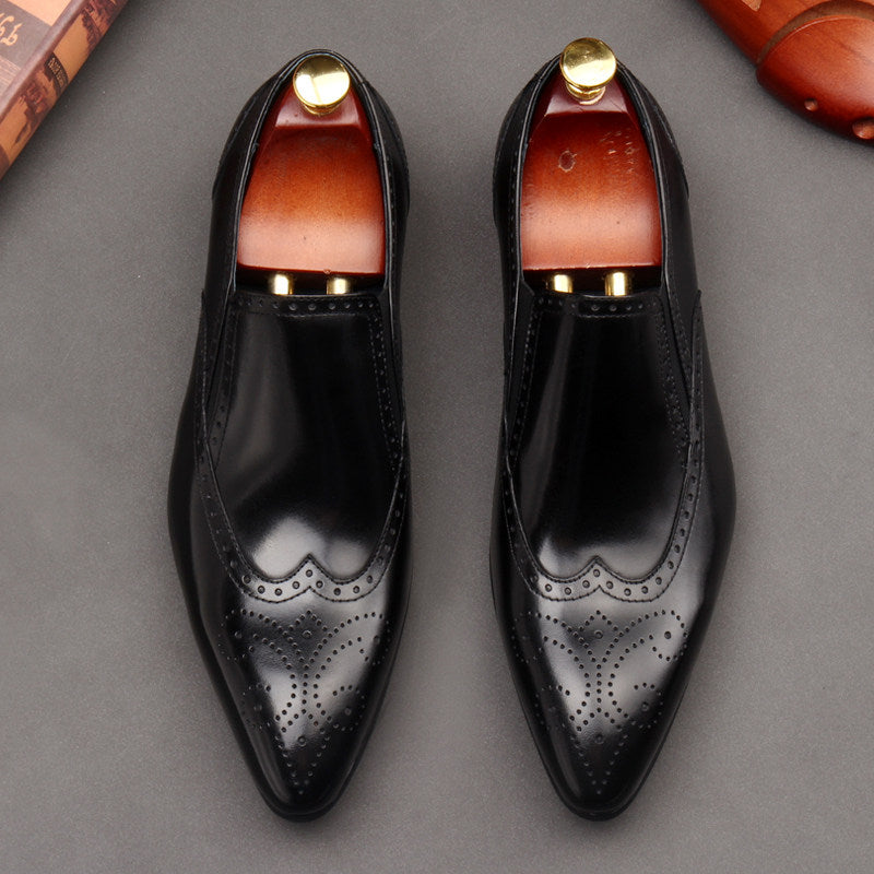 Brogue Men's Leather Dress Loafers Shoes Slip-On Business Shoes