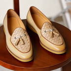 Men's Woven-Pattern Leather Tassel Dress Loafers