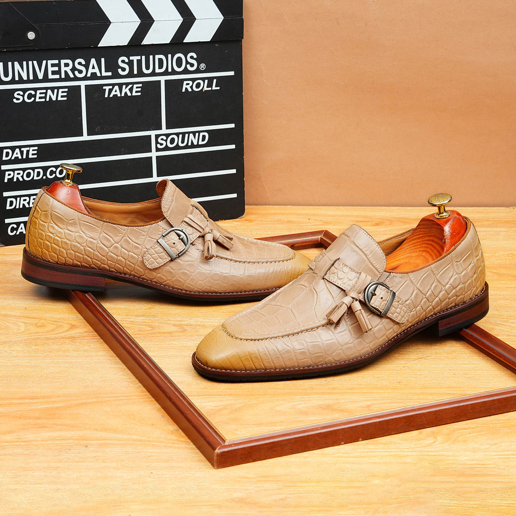 Men's Croc Embossed Tassel Buckle Leather Loafers