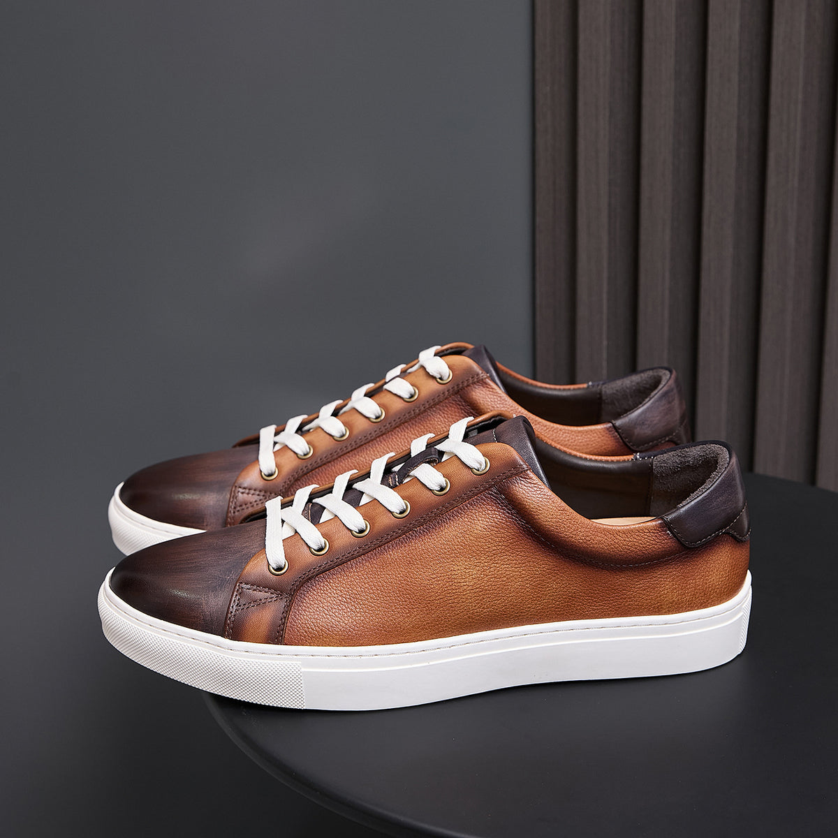 Men's Premium Two-Tone Patina Leather Sneakers
