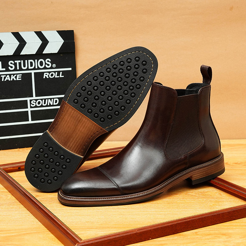 Men's Classic Cap Toe Slip-On Leather Chelsea Boots