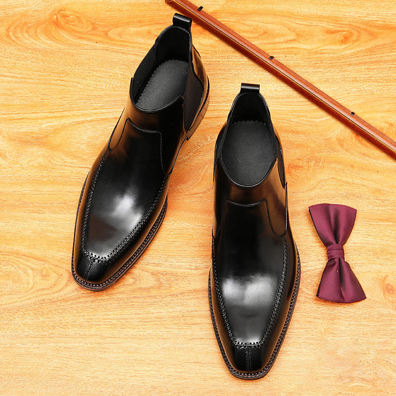 Men's Pointed Toe Leather Chelsea Dress Boots