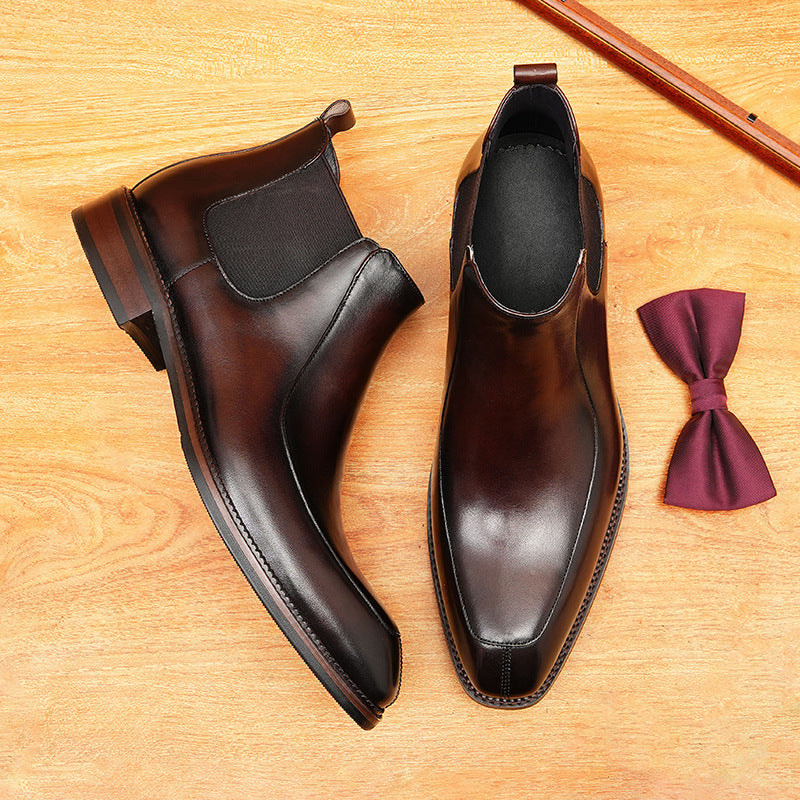 Men's Business Casual Pointed Chelsea Boots - Leather Slip-On
