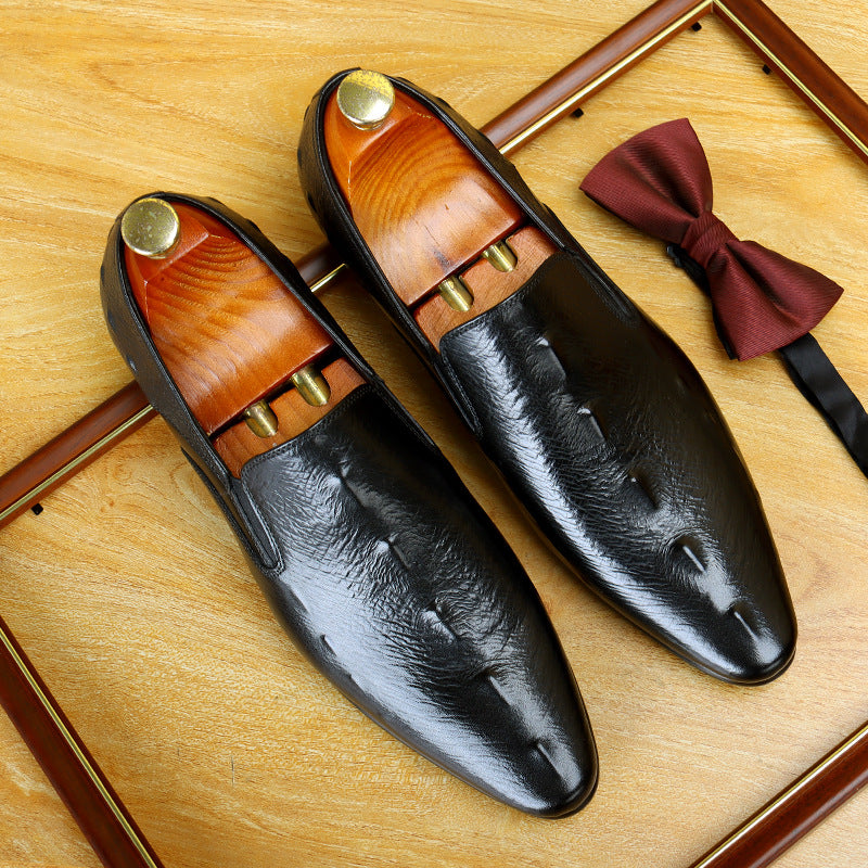 Men's Croc Embossed Pointed Toe Leather Loafers