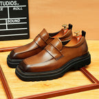 Men's Square Toe Chunky Sole Leather Loafers