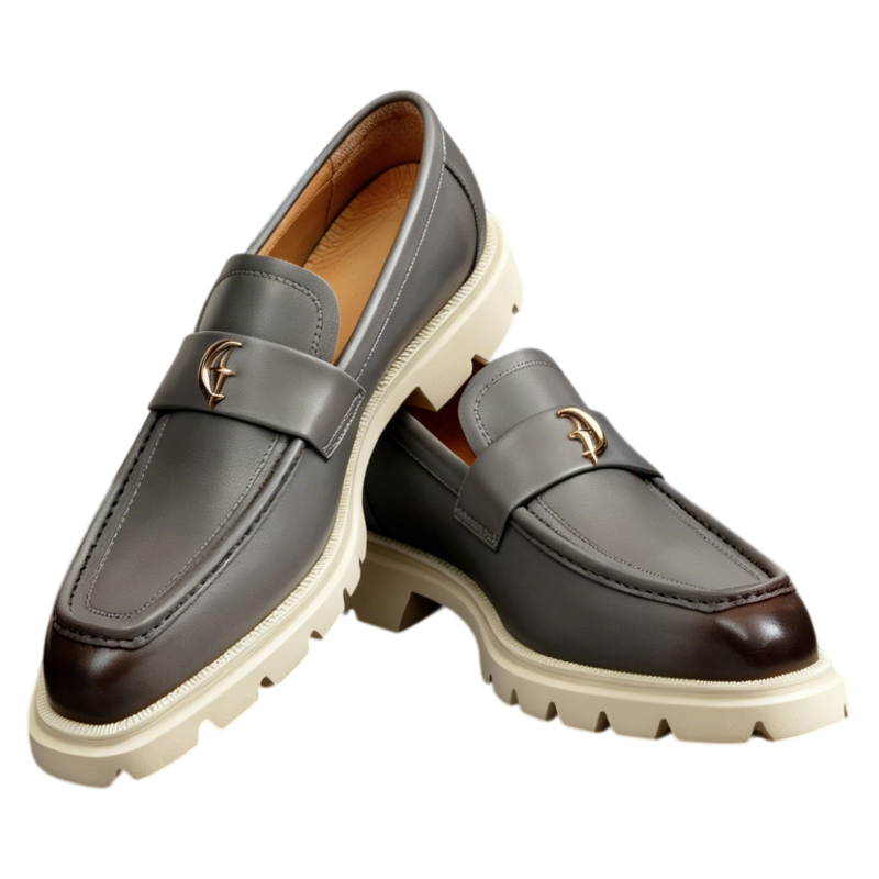 Men's Burnished-Style Thick Sole Leather Casual Loafers