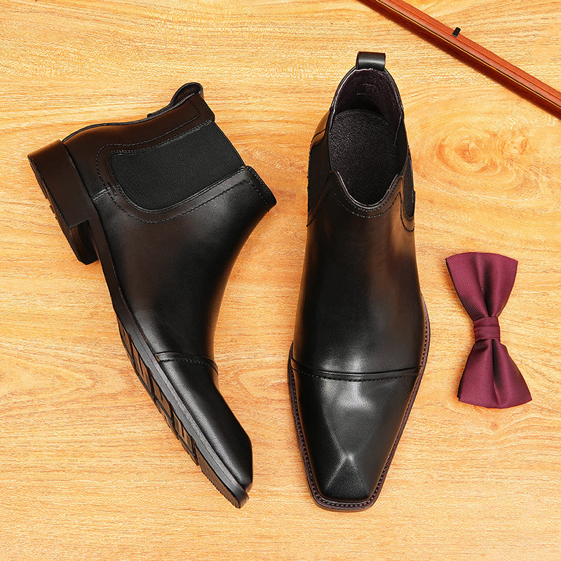 Men's Fashion Cap Toe Slip-On Leather Chelsea Boots