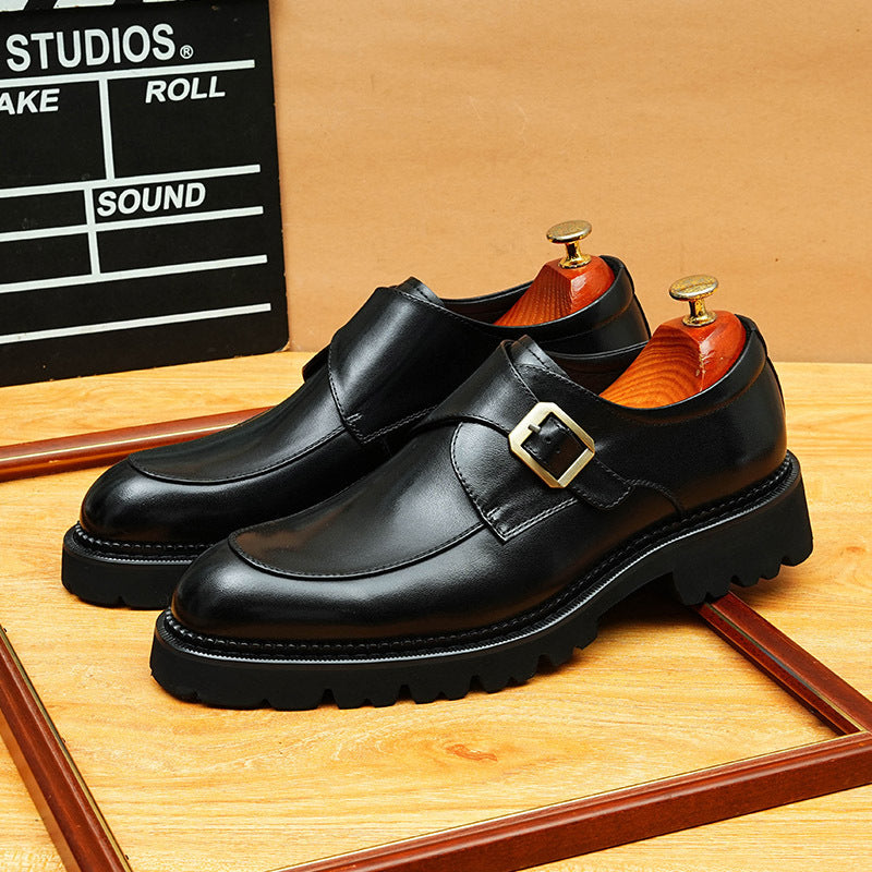 Men's Smooth Pointed Toe Single Monk Strap Leather Formal Shoes