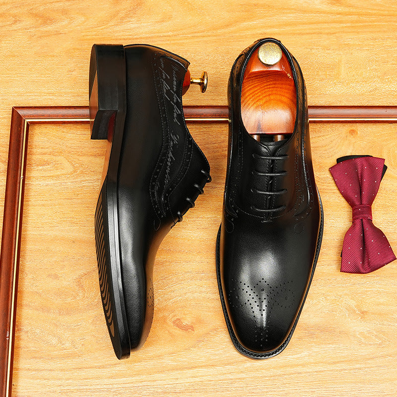 Fashion Black Leather Men's Oxford Dress Shoes for Business