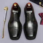 Men's Chunky Lug Sole Cap Toe Square Chisel Leather Derbies