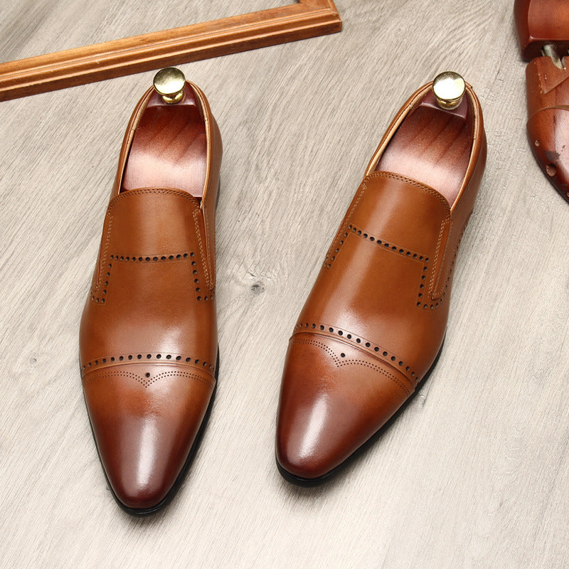 Men's Stitched Cap Toe Pointed Dress Loafers