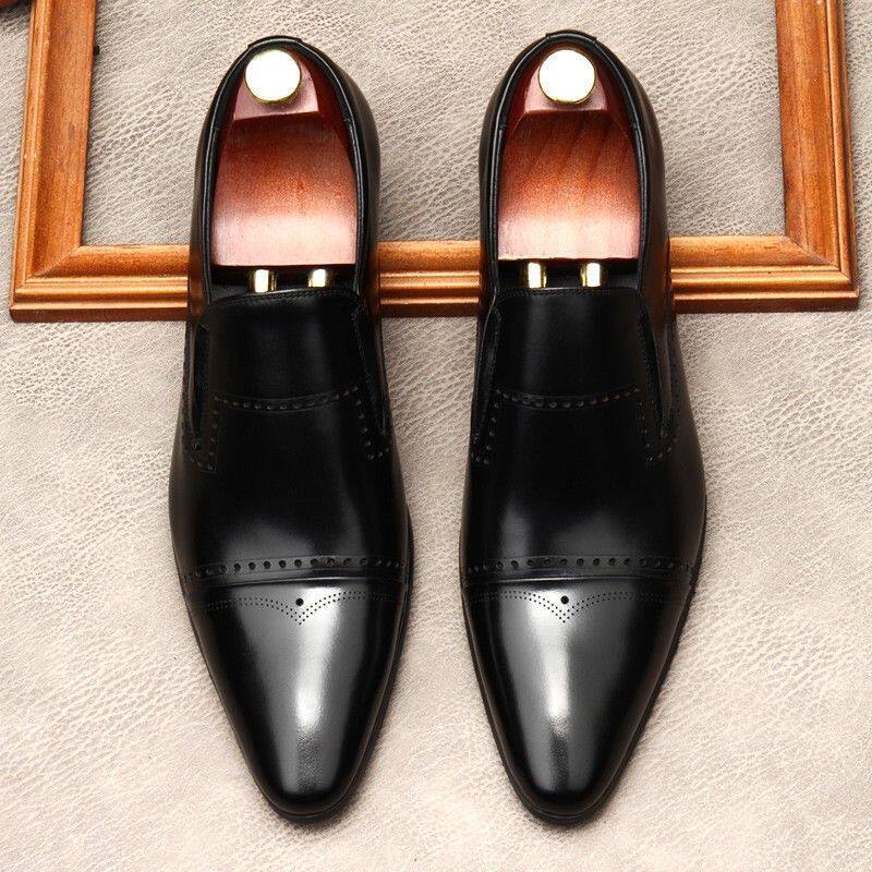 Men's Stitched Cap Toe Pointed Dress Loafers