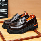 Men's Round Toe Chunky Sole Slip-On Leather Loafers