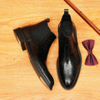 Men's Letter Engraved Pointed Toe Leather Chelsea Boots