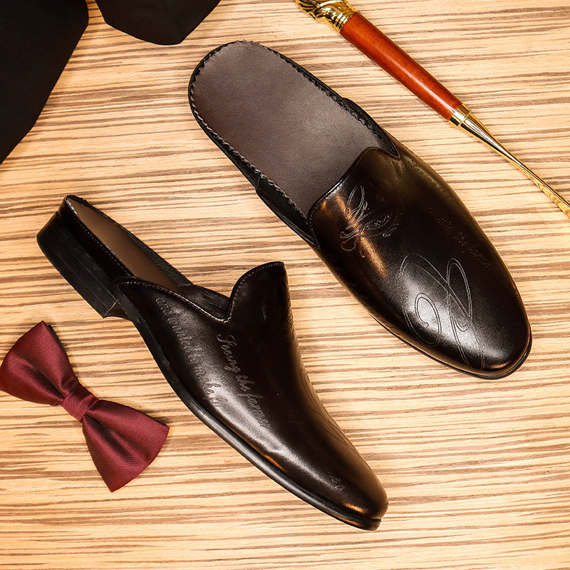 Men's Carved Leather Closed-Toe Mule Loafers