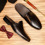 Men's Carved Leather Closed-Toe Mule Loafers