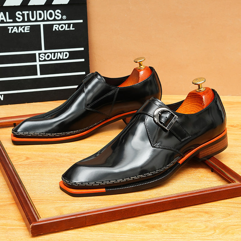 Men's Crossover Single Monk Strap Leather Formal Shoes