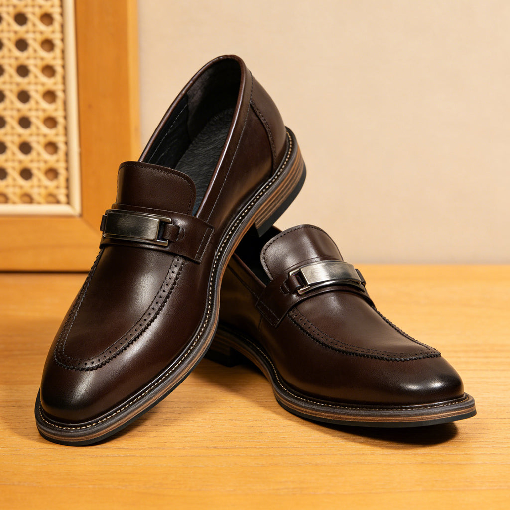 Men's Vintage Pointed Toe Leather Wedding Dress Loafers