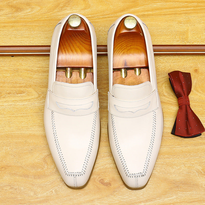 Men's Beige Pointed Toe Wedding Dress Loafers