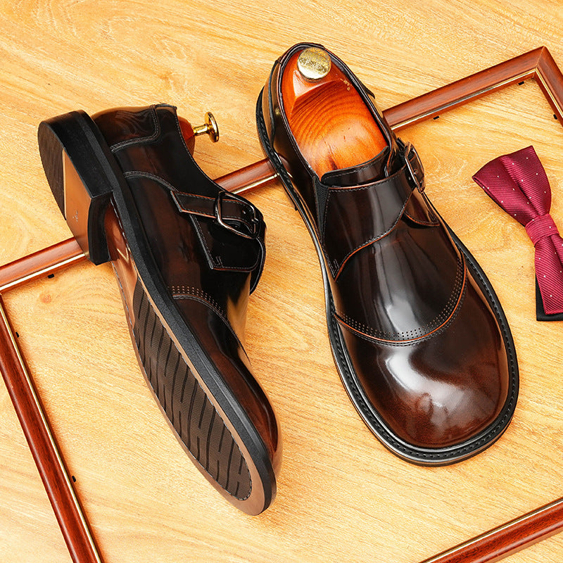 Men's Classic Round Toe Single Monk Strap Leather Formal Shoes