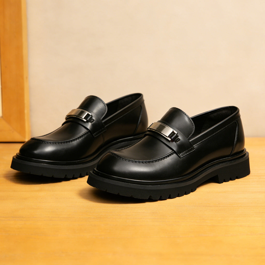 Men's Vintage Round Toe Platform Leather Dress Loafers
