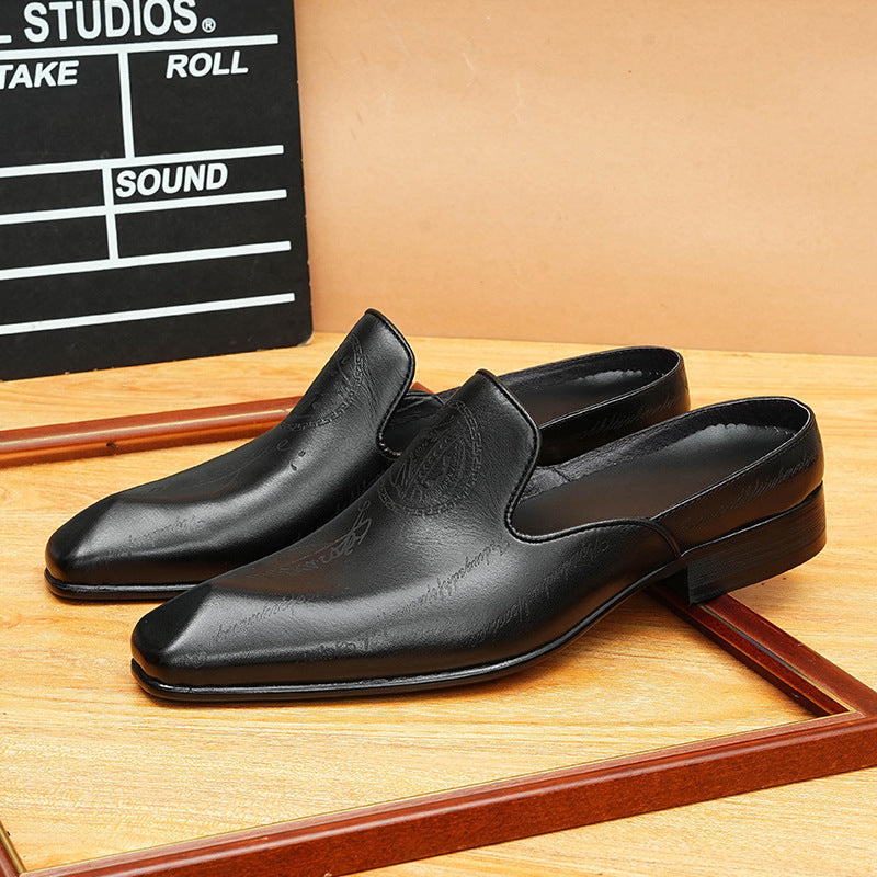 Men's Burnished Carved Leather Closed-Toe Mule Loafers