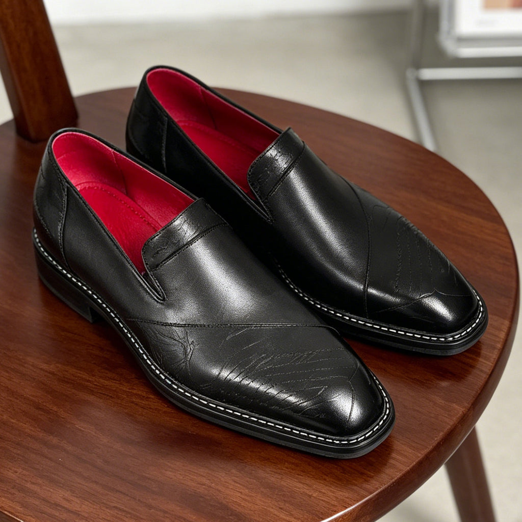 Men's Engraved-Style Leather Slip-On Dress Loafers