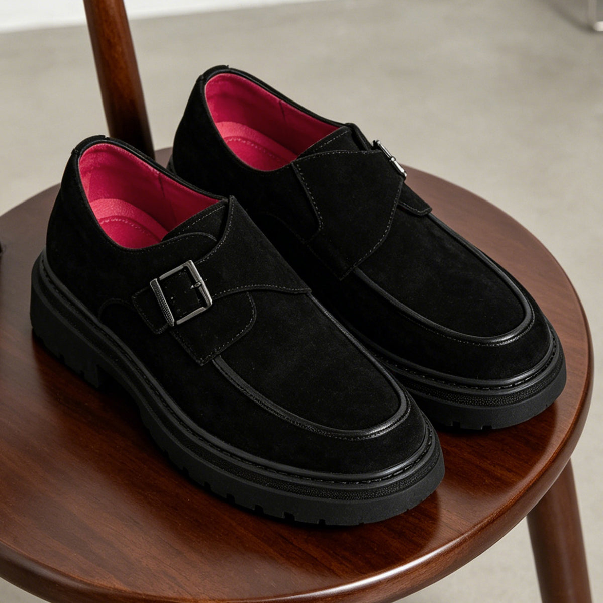 Men's Round Toe Suede Single Monk Strap Formal Shoes