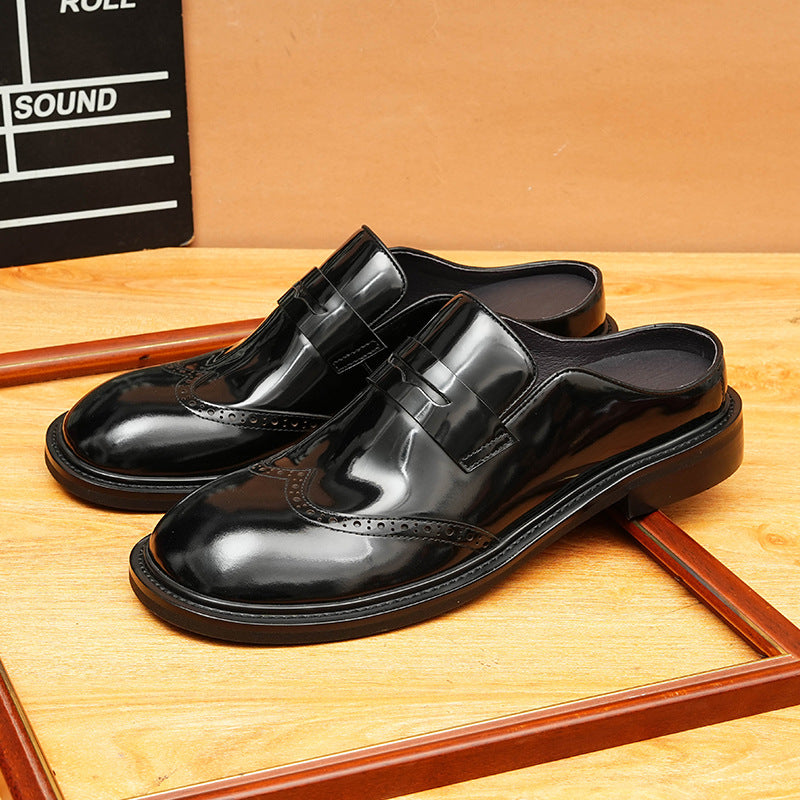 Men's Burnished Carved Round Toe Mule Loafers
