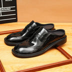 Men's Burnished Carved Round Toe Mule Loafers