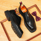 Men's Square Toe Zipper Chunky Sole Leather Loafers