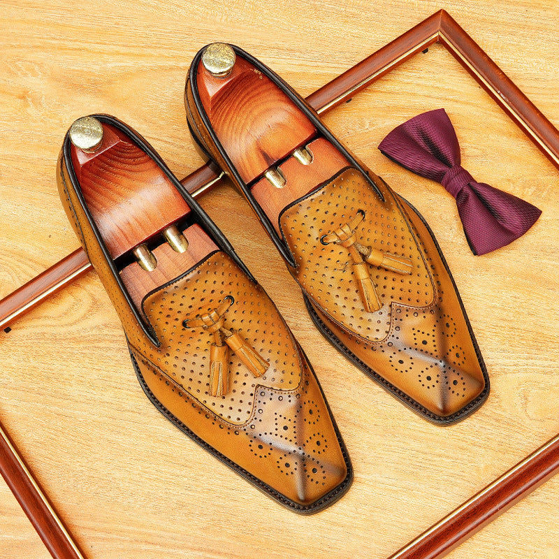 Men's Engraved-Style Leather Tassel Dress Loafers