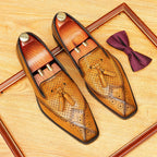 Men's Engraved-Style Leather Tassel Dress Loafers