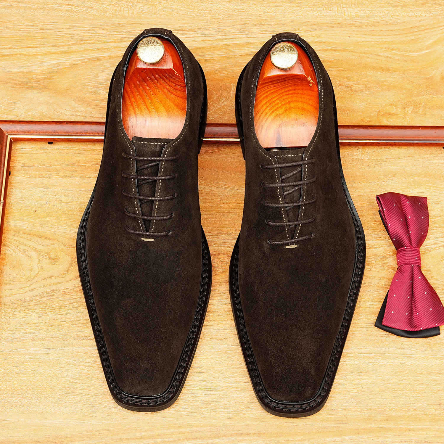 bomeishoes Suede oxford style shoes mens Lace-up Dress shoes