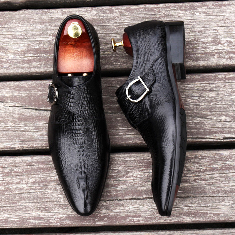 Bomeishoes Men's Formal Buckle Shoes | Crocodile Monk Strap Dress Shoes