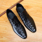 Men's Pointed Croc Embossed Leather Double-Zip Boots